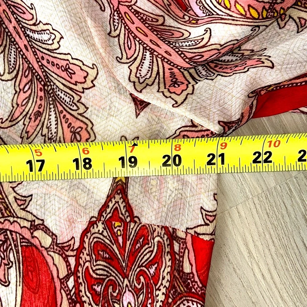 Rose & Olive Paisley Peasant Top M Red Colorful Sheer Loose Career